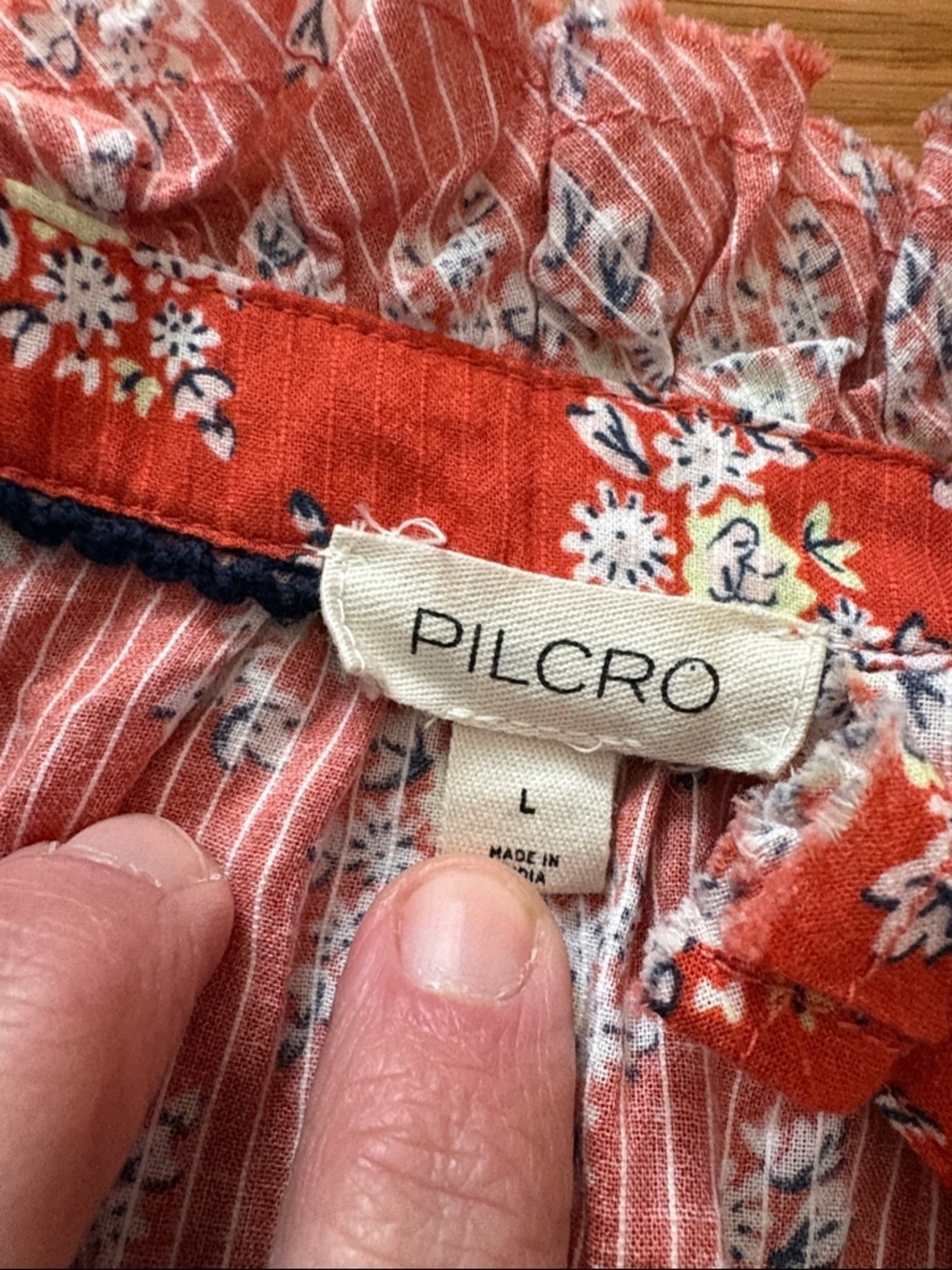 Pilcro Coral Red Floral Button-Down Shirt - Picture 3 of 9